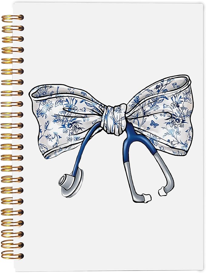 Ecezatik Coquette Chinoiserie Stethoscope Bow Nurse Notebook Journal, Nurse Appreciation Gifts for Women, Nursing Medical Graduation Gifts, Nursing Aesthetic Spiral Notebook 5.5x8.3 Inch