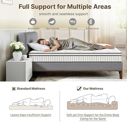 King Size Mattress, 10 Inch Medium Firm Foam Hybrid Mattress with Individual Pocket Springs for Motion Isolation & Edge Support, Mattress in A Box CertiPUR-US Certified