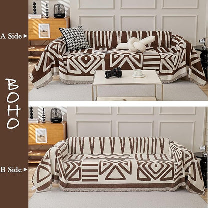 HANDONTIME Chocolate Boho Couch Cover Reversible Sofa Covers for 3 Cushion Couch Washable Sofa Cover for Dogs Boho Couches Covers Chenille Couch Protector Couch Covers for Sofa, 71" X134"
