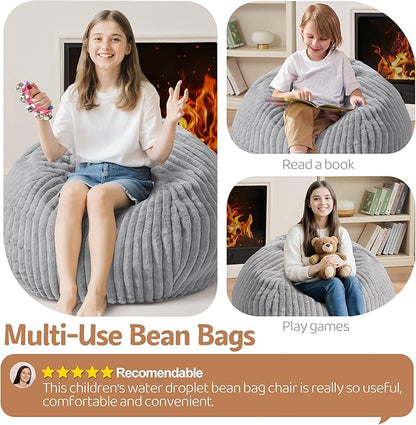 Homguava 2FT Bean Bag Chair, 2' Small Bean Bags with Memory Foam Filled, Beanbag Chairs with Machine Washable Cover Dutch Corded Plush Cover for Classroom,Living Room,Bedroom-Light Grey