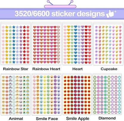 6600 PCS Small Stickers for Kids Classroom, Mini Teacher Reward Stickers Includes Stars, Smiley Faces & Emojis, Sticker Pack, Stickers Bulk, Scrapbook Journal Supplies