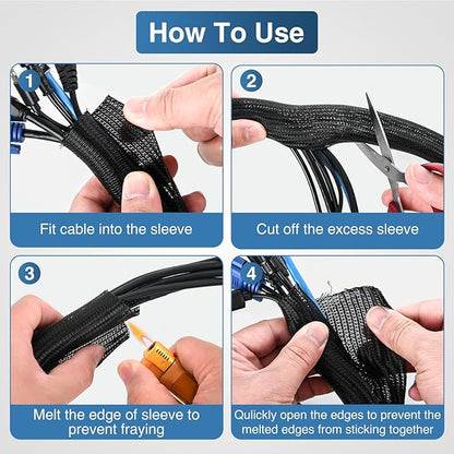 Nilight Cable Sleeve, 25ft-1inch Cord Management Sleeves, Braided Sleeving, Split Self Wrapping Wire Loom for Computer Electrical Automotive Harness Protector Organizer, Black