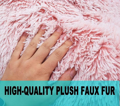 Fluffy Bean Bag Chair, 3FT Round Memory Foam Filled Bean Bag for Teens & Kids, Ultra Soft Faux Fur Fabric Bean Bag Chairs for Playroom, Living Room, Bedroom,Pink