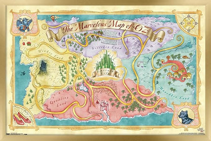 The Wizard Of Oz - Map Wall Poster, 34L" x 22.4W", Gold Framed Version