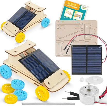 Solar Powered Car Kit (2-Pack) – Build-Your-Own Wooden Solar Vehicles for Kids, STEM Engineering Project Kits for Classroom, Renewable Energy Science Experiments, Ages 8 and up