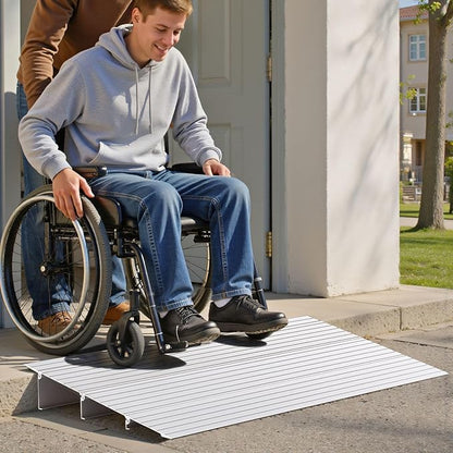 VEVOR Door Threshold Ramp 3‘’ Rise Aluminum Alloy Threshold Ramp Rated 800 lbs Load Capacity, Handicap Ramps for Home Steps for Wheelchair, Scooters, Power Chairs, Walkers, Bicycle, Tricycle