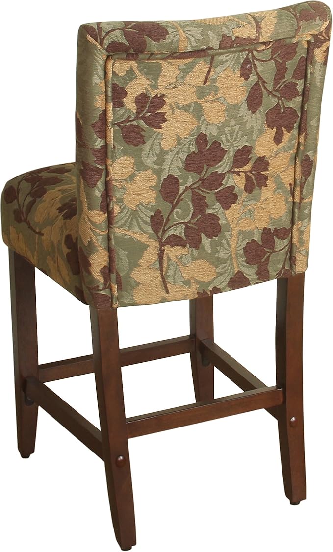HomePop Upholstered Counter Height Barstool, 24-inch, Brown and Sage Chenille