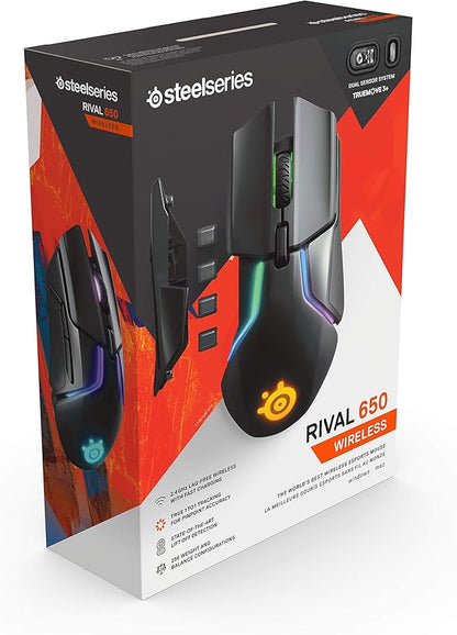 SteelSeries Rival 650 Quantum Wireless Gaming Mouse - Rapid Charging, 12,000 Cpi Dual Sensor, 256 Weight Configs, 8 Zone RGB Lighting