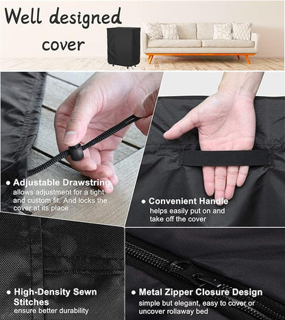 Falezern 38 in Adjustable Rollaway Bed Cover, Waterproof and Dustproof, with Zipper and Elastic Drawstring, Thickened Storage Cover for Folding Cot