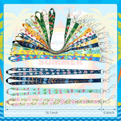 Marspark 14 Pcs Seasonal Holiday Lanyards for ID Badges Summer Lanyards Flamingos Watermelon Lemon Keychains Bulk for Seasonal Holiday Teacher Office Supplies