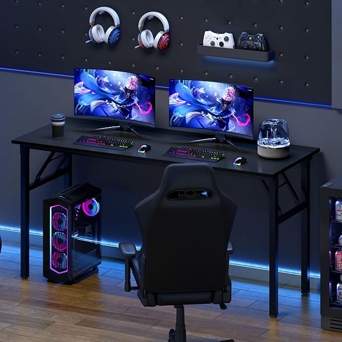 Need Home Office Desk - 60 Inches Large Computer Desk Sturdy Black Table Foldable Desk Gaming Computer Table No Assembly Required AC5CB 60 inch
