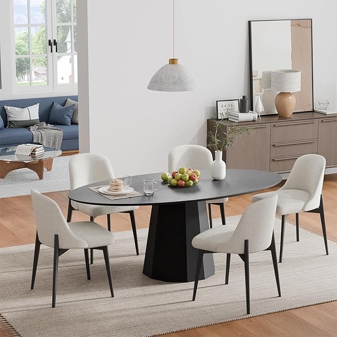 Casaphoria 67" Oval Dining Table, Modern Wood Kitchen Table with Cone Shaped Strip Polygonal Base for Living Room & Dining Room, Easy Assembly Farmhouse Furniture for 4-6, Black