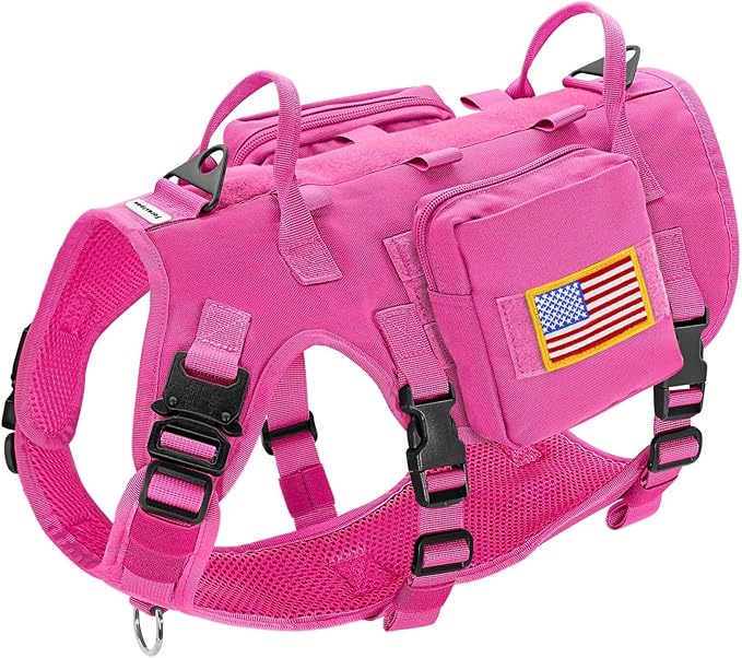 Forestpaw Dog Harness Medium Sized,Tactical Dog Harness with Handle,No Pull Military Style Service Dog Vest with Pockets Adjustable for Medium Large Dogs,Hot Pink,Chest 15.5-25.5"