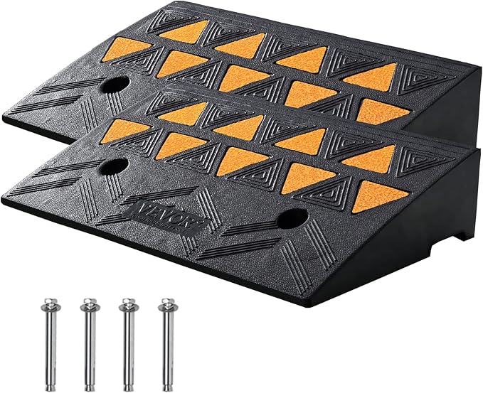 VEVOR Rubber Curb Ramp 2 Pack, 4.3" Rise Height Heavy-Duty 33069 lbs/15 T Capacity Threshold Ramps, Driveway Ramps with Stable Grid Structure for Cars, Wheelchairs, Bikes, Motorcycles