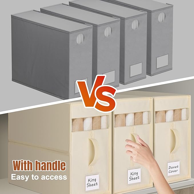 8 Pack Large Bed Sheet Organizers and Storage, (King & Queen Size) Sheet Organizer for Linen Closet, Foldable Bedding Storage Box with Window for Bedsheets, Blanket, Duvet Cover and Pillowcase