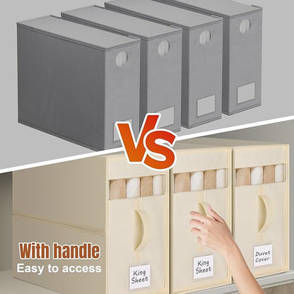 8 Pack Large Bed Sheet Organizers and Storage, (King & Queen Size) Sheet Organizer for Linen Closet, Foldable Bedding Storage Box with Window for Bedsheets, Blanket, Duvet Cover and Pillowcase