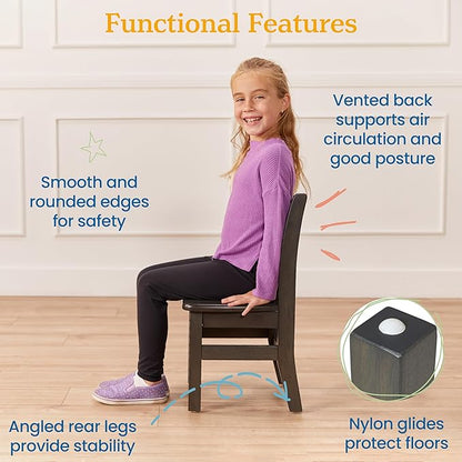 ECR4Kids 24in x 36in Rectangular Hardwood Table and Chair Set, 12in Seat Height, Kids Furniture, Grey Wash