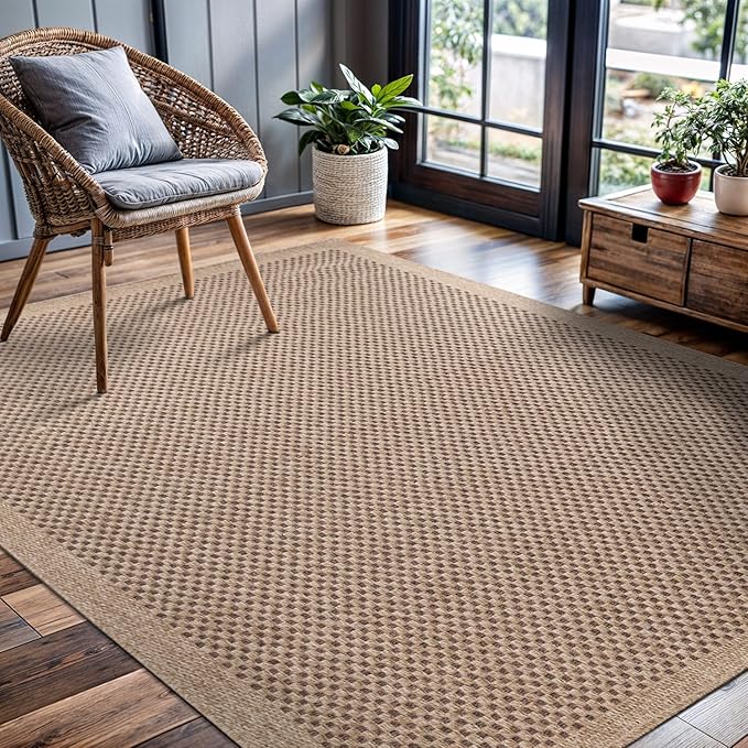 CAMILSON Easy Jute Rug 6x9, Indoor Outdoor Natural Color Fiber Area Rugs for Living Room Patio and Kitchen Rug, Sisal Boho Woven Design, Easy-Cleaning, Washable Outside Carpet Alfombras para(6 x 9)