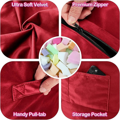 Homguava 4 FT Bean Bag Chair: 4' Bean Bags with Memory Foam Filled, Large Beanbag Chairs Soft Sofa with Dutch Velvet Cover-Red