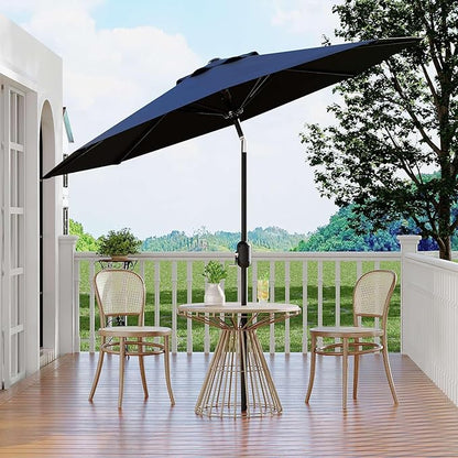 Garvee 10 ft Patio Umbrella - 8 Sturdy Ribs Outdoor Table Umbrella with Crank Lift & Push Button Tilt - Market Umbrella for Pool, Deck, Yard, Garden - Navy Blue