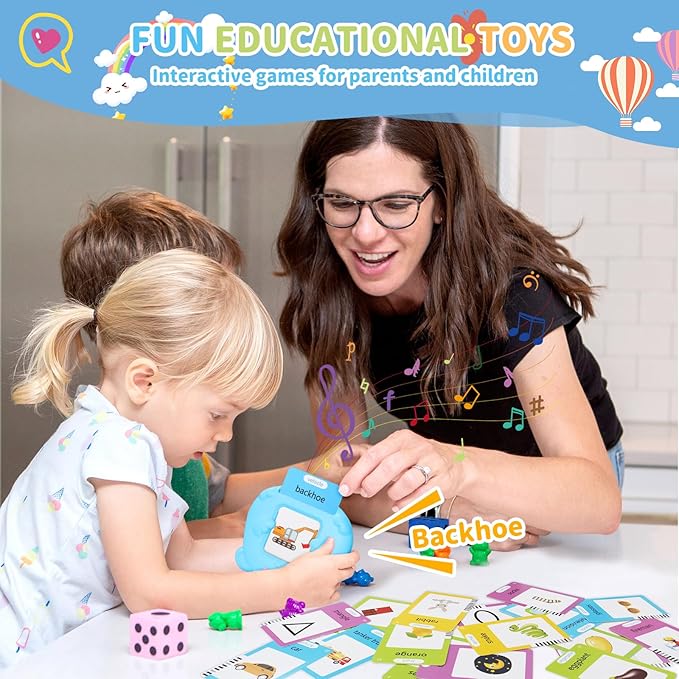 Kids Toddler Talking Flash Cards with 224 Sight Words,Montessori Toys,Speech Therapy,Autism Sensory Toys,Learning Educational Gifts for Age 2 3 4 5 Years Old Boys and Girls (Blue)