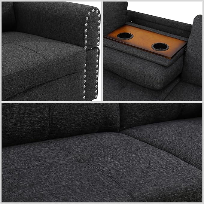 L Shaped Sectional Couches for Living Room, Modular 4 Seat Sofa with Ottoman Storage, Modern Couch with Chaise for Bedroom Apartment Furniture, Black