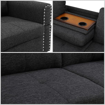 L Shaped Sectional Couches for Living Room, Modular 4 Seat Sofa with Ottoman Storage, Modern Couch with Chaise for Bedroom Apartment Furniture, Black