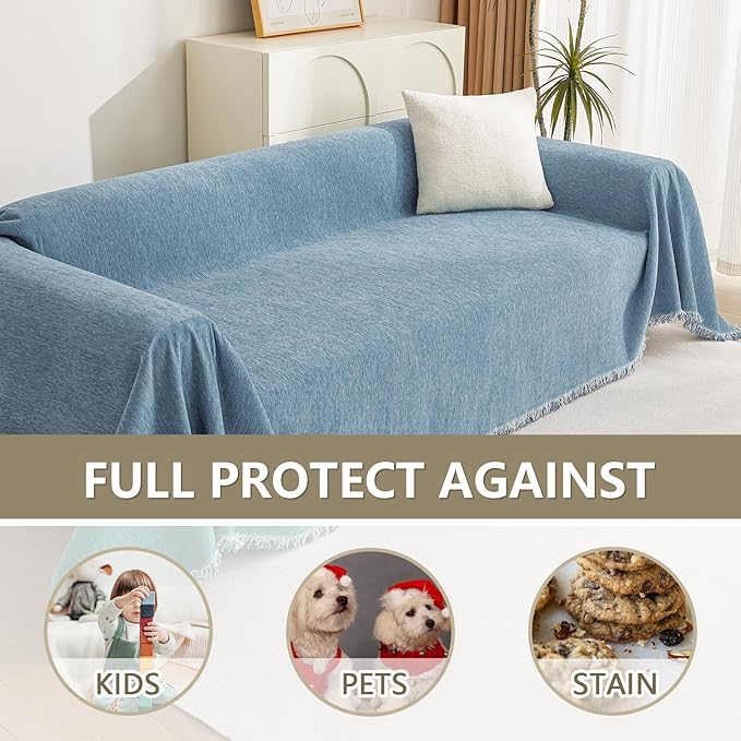 MYSKY HOME Dog Couch Cover Sofa Covers Sectional Couch Covers for 2 Cushion Couch Sofa Chenille Couch Cover Bedroom Futon Couch Cover L Shape Sofa Cover Pet Couch Cover, 71" x 118", Dark Blue