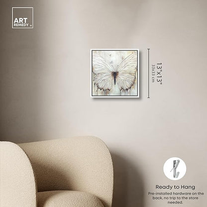 Art Remedy Neutral Beauty Chic Farmhouse Canvas Wall Art, White Floater Frame, 12"x12"