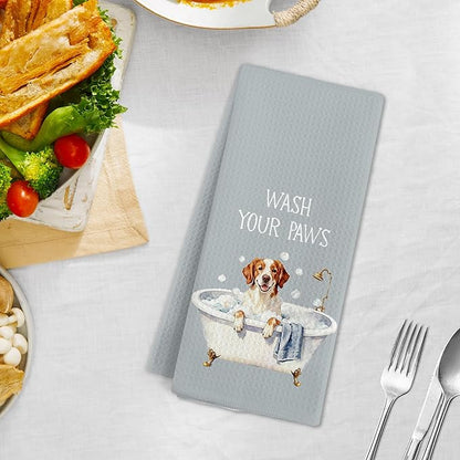 Funny Brittany Spaniel Dog Hand Towels for Bathroom, Wash Your Paws Hand Towels, Brittany Spaniel Dogs Decorative Dish Tea Towel for Kitchen Bathroom Decor, Dogs Gifts for Women Men, 16x24 in