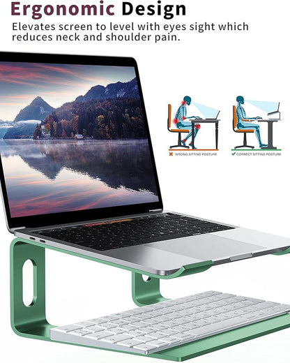 ALASHI Laptop Stand for Desk, Aluminum Computer Riser, Ergonomic Notebook Holder, Detachable Metal Laptops Elevator, PC Cooling Mount Support 10 to 15.6 Inches Notebook, Light Green