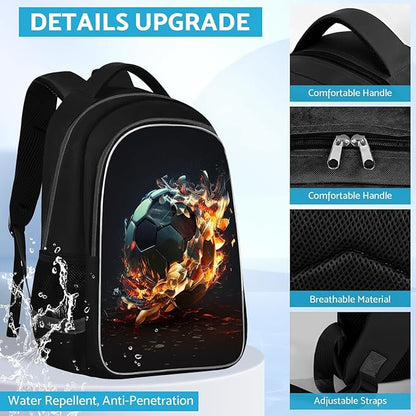 School Backpack for Boys - Soccer Boys Backpack for Kids Children Teens Elementary Middle School - Students Bag for Ages 6-18,17″Bookbag Multifunctional Large Capacity