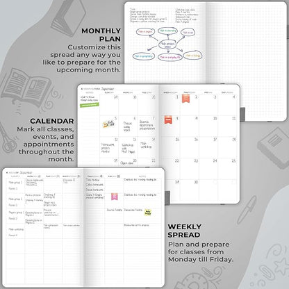 Clever Fox Teacher Planner – School Year Planner with Calendars & Lesson Plans – Teacher Plan Book for Classroom & Homeschool Organization - Undated, A5 Size, Hardcover (Gray)
