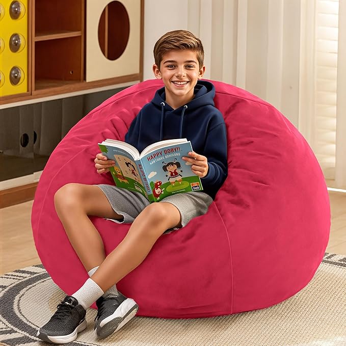 HABUTWAY 2FT Bean Bag Chair, 2' Beanbags Small Bean Bag Chairs with Filling, Teardrop Bean Bag Chair Luxurious Velvet Ultra Soft Fur with Removable Cover (Hot Pink)