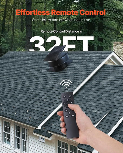 VEVOR 50W Solar Attic Fan, 3000 CFM with Smart Control, Built-in Smoke & Temperature Sensors, Weatherproof & Low-Noise for Roof Ventilation