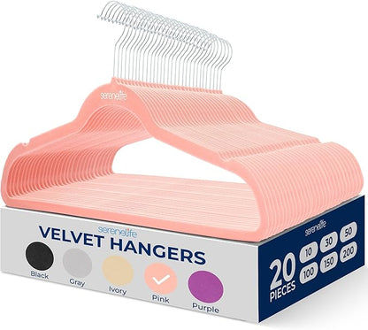 SereneLife 20 Pack Velvet Hangers - Non-Slip Felt Hangers with 360° Swivel Hook - Ultra-Thin, Lightweight, Space Saving for Shirts, Sweaters, Hoodies, Kids Clothes & Dresses