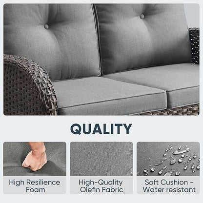 Belord 5 Piece Outdoor Conversation Patio Furniture Set - All-Weather Wicker Patio Rocking Chairs with Loveseat Glider Chair and Coffee Table for Patio Deck Porch Backyard Gray Cushion