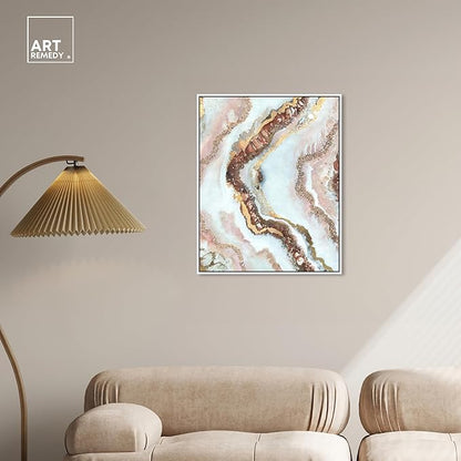 Art Remedy Blush Geode Framed Mineral, Agate & Geode 1 Piece Canvas Wall Art, 25" x 31", White Frame