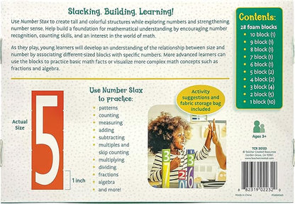 Teacher Created Resources Number STAX - Stacking Foam Number Blocks (TCR20123),28 Pieces,4+