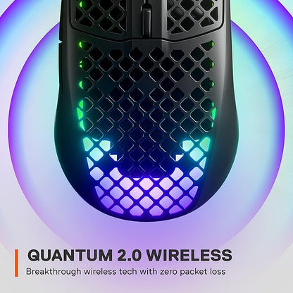 SteelSeries Aerox 3 Wireless - Holey RGB Gaming Mouse - Ultra-lightweight Water Resistant Design - 18K DPI TrueMove Air Optical Sensor- Onyx