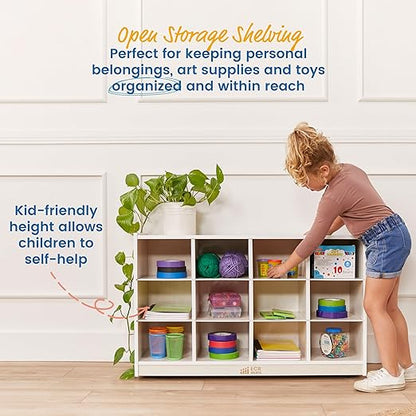 ECR4Kids 12 Cubby Mobile Tray Storage Cabinet, 3x4, Classroom Furniture, White Wash