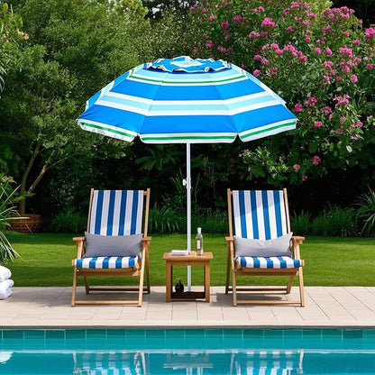 beach umbrella with sand anchor,UPF 50+protection,8 ribs, beach umbrellas for sand portable,with button tilt - multifunctional outdoor sunshade for gardens,courtyards,and beaches.