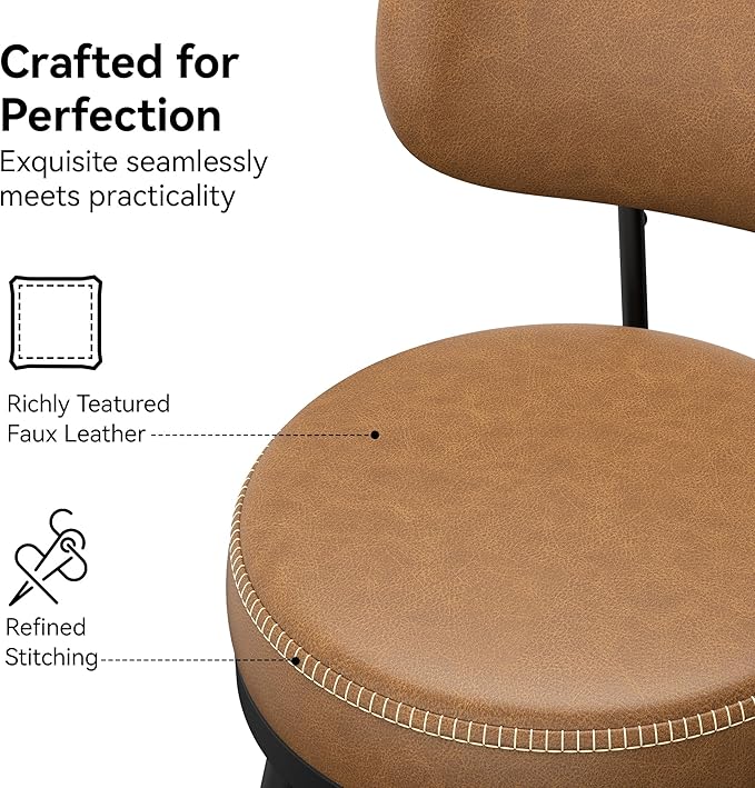 Counter Height Bar Stools, 26" H Swivel Barstools Set of 6, Faux Leather Kitchen Counter Stools with Back and Stylish Stitching, Metal Frame, Pub, Home Bar, Whisky Brown