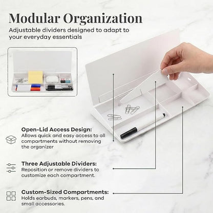 Birch Small Desktop Glass Whiteboard & Magnetic Calendar – Dry Erase Desk Pad Keyboard Stand with Storage, Adjustable Dividers, 3 Markers & Holder – Office, Home & School (Cloud)