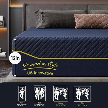 SDHYL Queen Mattress, 12 Inch Gel Infused Memory Foam Mattress for Good Sleep, Bed in a Box Mid Firm CertiPUR-US Certified & Fiberglass Free, Washable Cover, 80"*60"