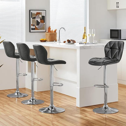 Yaheetech Bar Stools Set of 4, Adjustable PU Leather Swivel Barstools, Modern Counter Stools with Back and Footrest, Counter Height Barstools for Bar, Kitchen, Dining Room, Grey