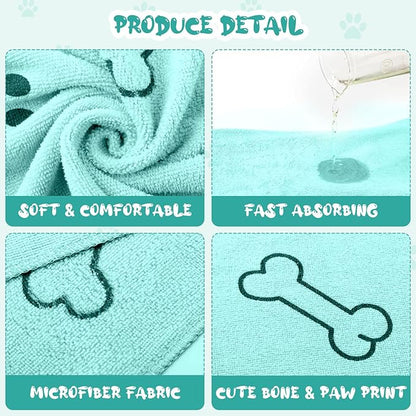 Tatuo 22 Pcs Dog Towels for Drying 20 x 40 Inch Pet Bath Towels Absorbent Microfiber Towel Quick Drying Puppy Bathing Supplies for Small Medium Large Dog Puppy Cat(Teal,Bone Pattern)