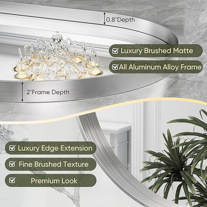 Suidia 24" x 36" Bathroom Mirror, Bathroom Vanity Mirror Metal Framed, Wall-Mounted Mirrors for Bedroom, Living Room, Entryway, Hallway, Silver, Oval Style