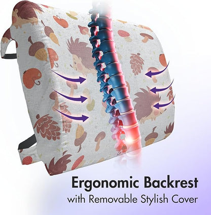 Ambesonne Mushroom Lumbar Back Support Pillow, Autumn Inspired Pattern with Natural Elements Hedgehogs Acorns and Apples, High Density Foam for Office Chairs Car Seats, 14" x 13", Burgundy White