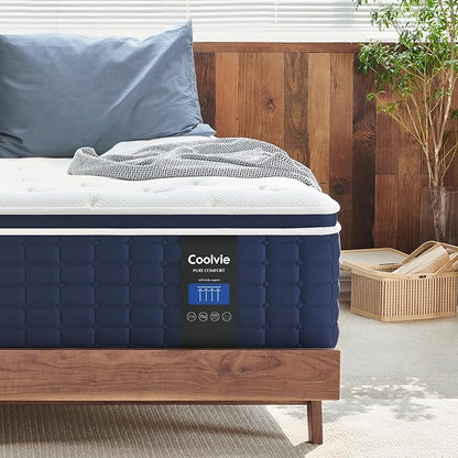 Coolvie Twin XL Mattress 14 Inch, Hybrid XL Twin Mattress in a Box, 4 Layer Premium Foam with Pocket Springs for Motion Isolation and Pressure Relieving, Medium Firm Feel, 100-Night Trial